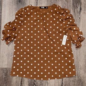 NEW NWT Cure Womens Shirt Size S Small Brown With Polka Dots